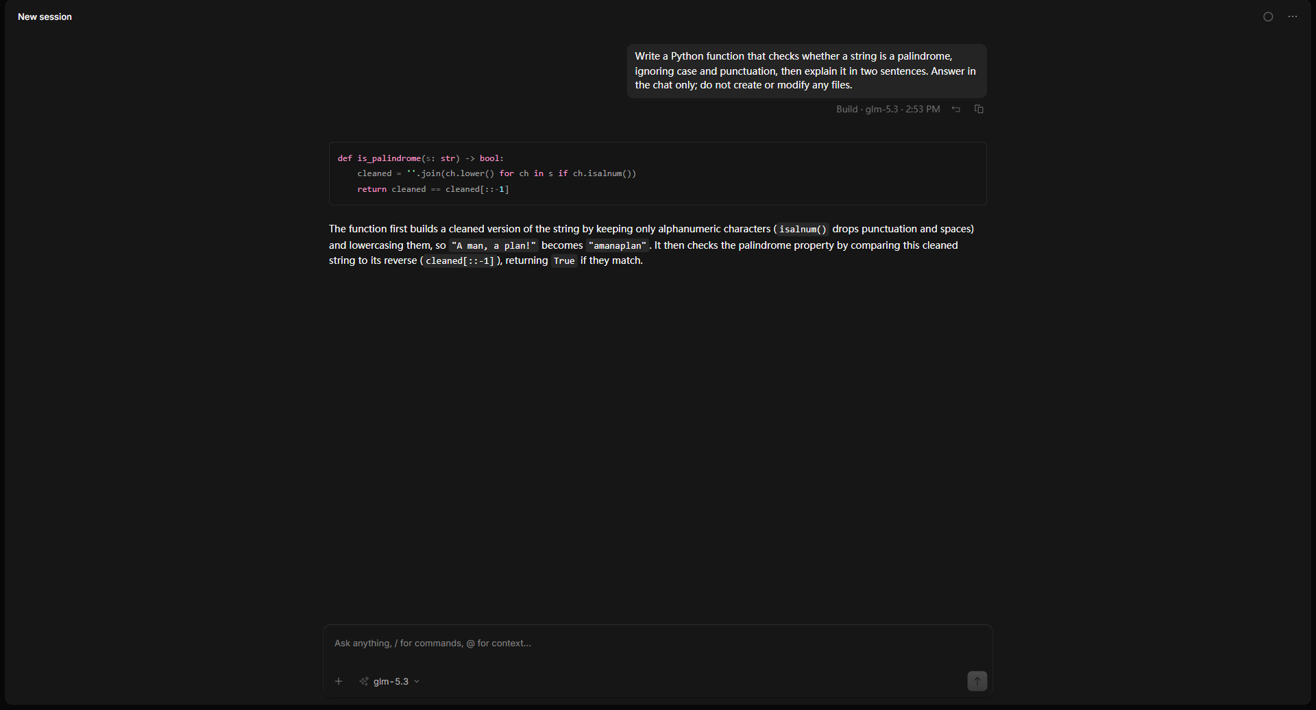 Zhizhi's interface: writing and explaining code in one conversation